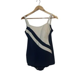 Robby Len 60s 70s Vintage Swimsuit, navy white, nautical, 8-10